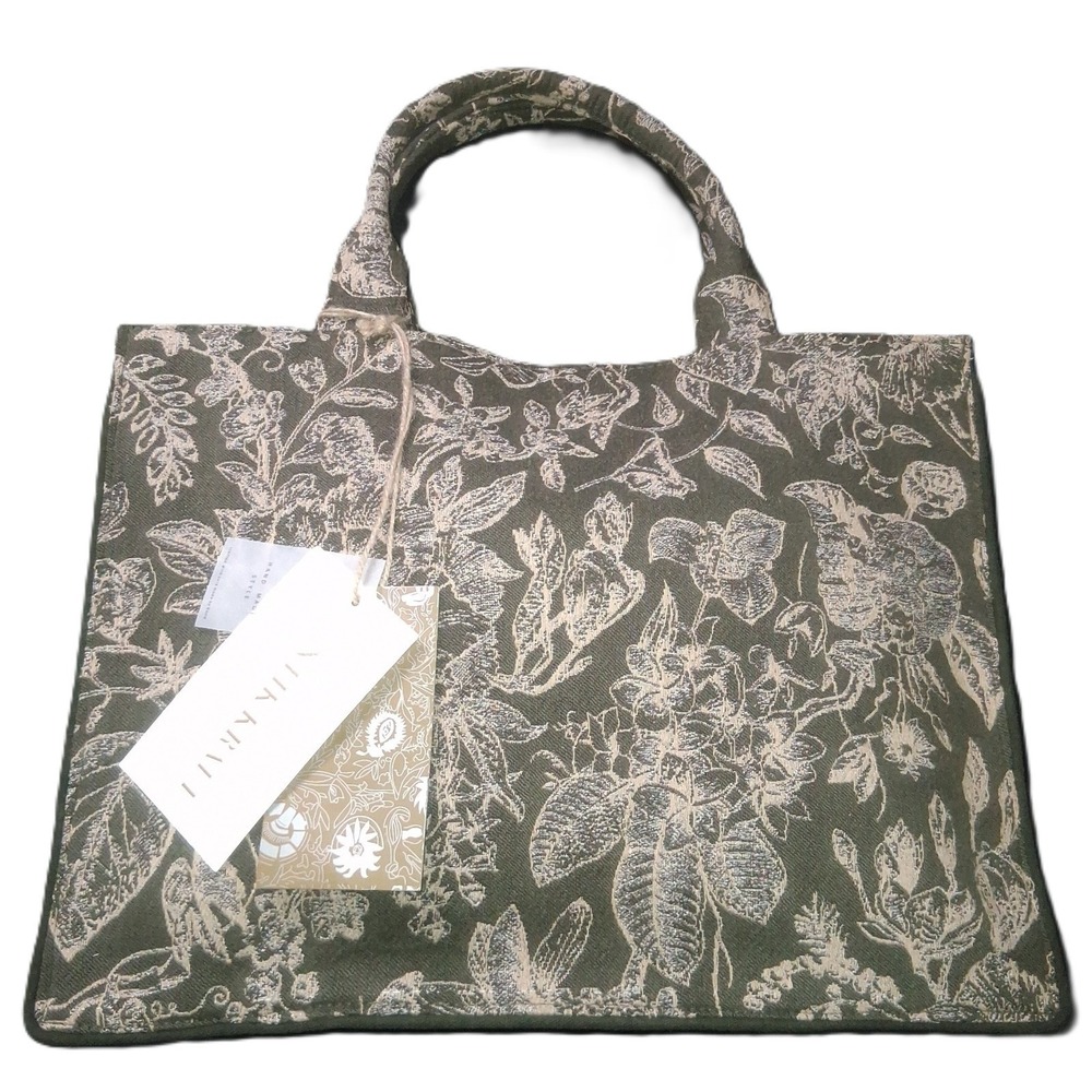 antik kraft isabella's blossom floral jacquard book tote olive green 11x15x6.5